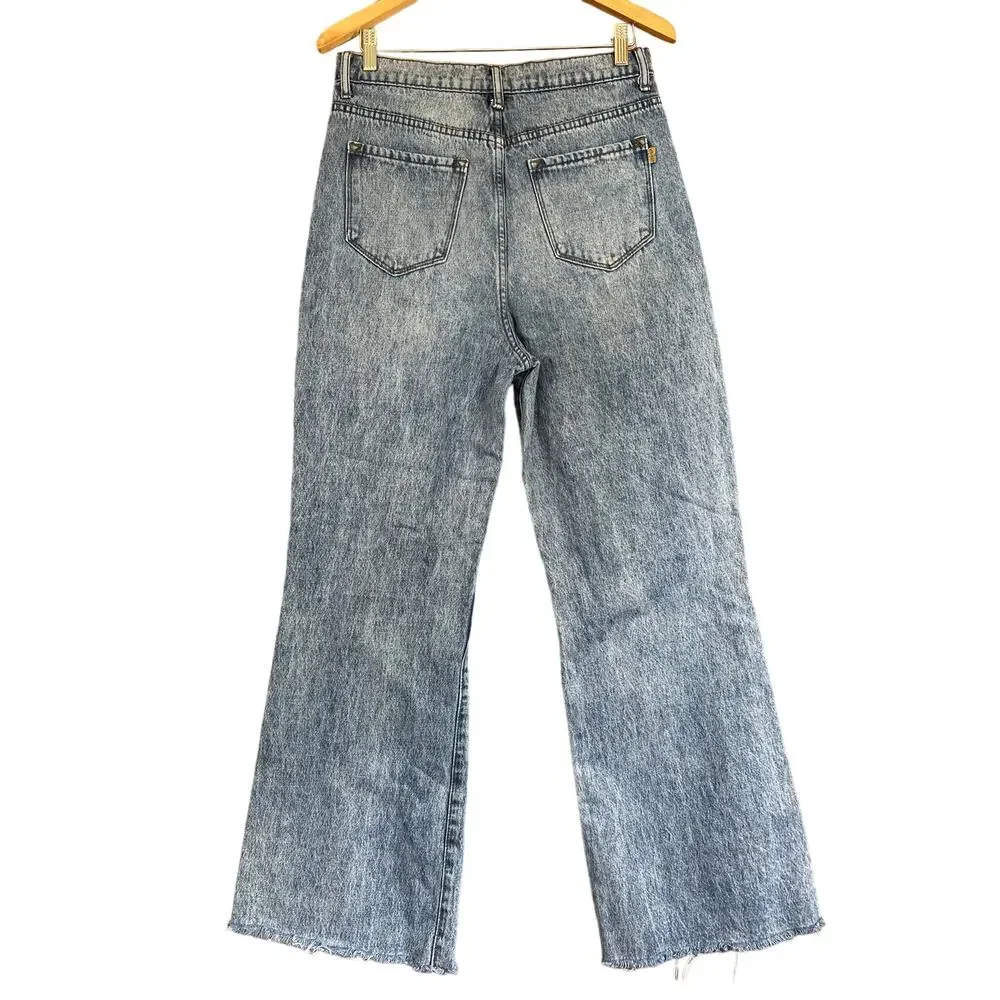 Vibrant MIU Jeans Womens 11 Stonewash High Rise Wide Flare Raw Hem Distressed